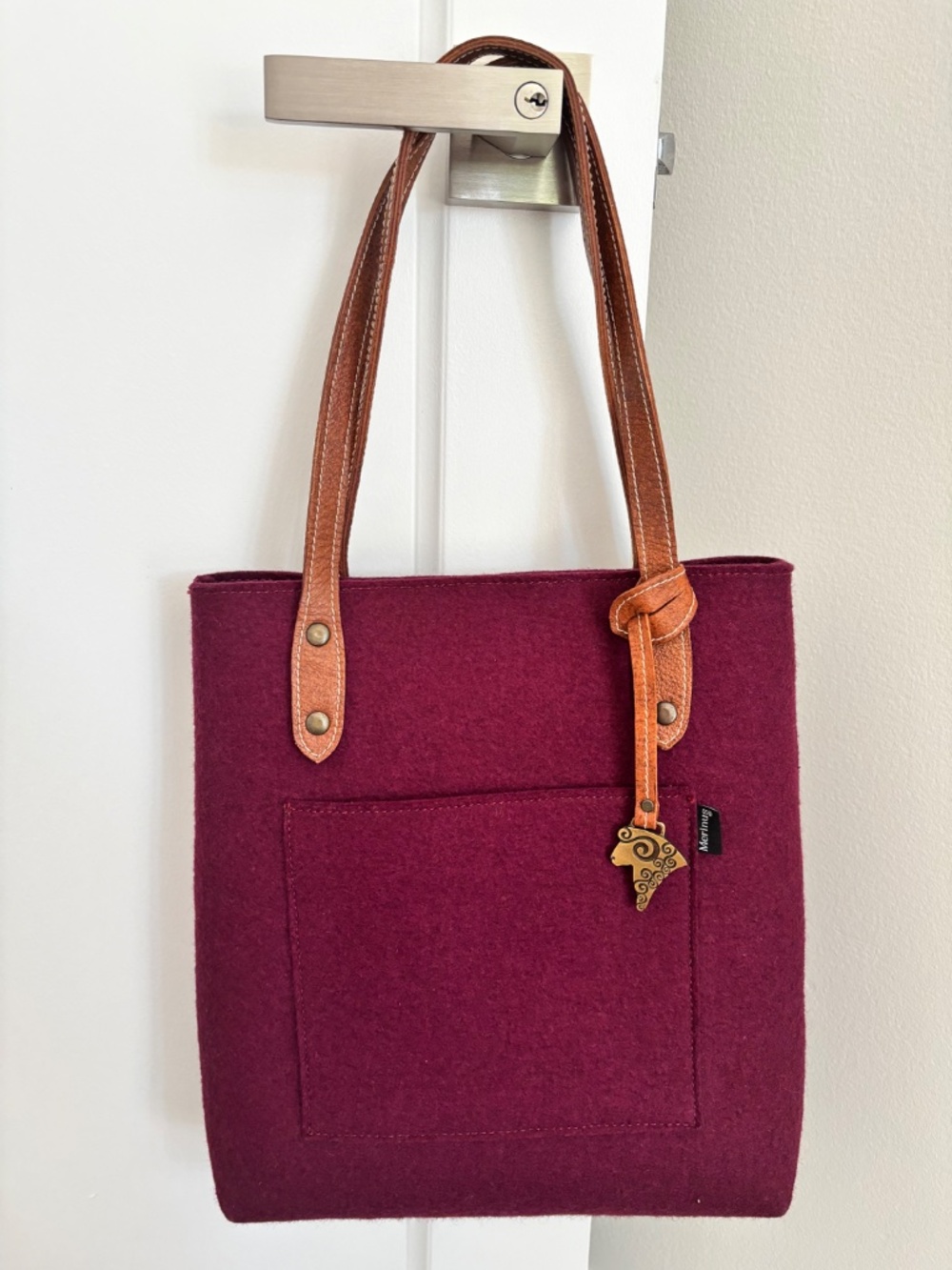 Merinus Purple Wool Felt Tote Leather Handle